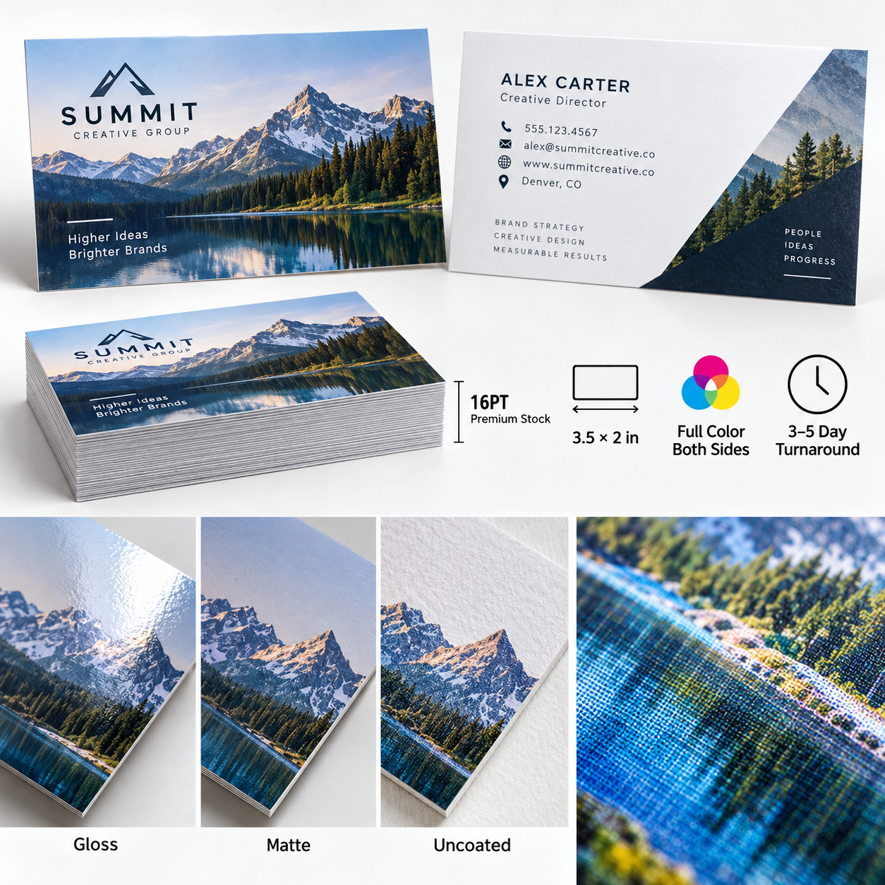 Business Cards Full Color sizes and specifications
