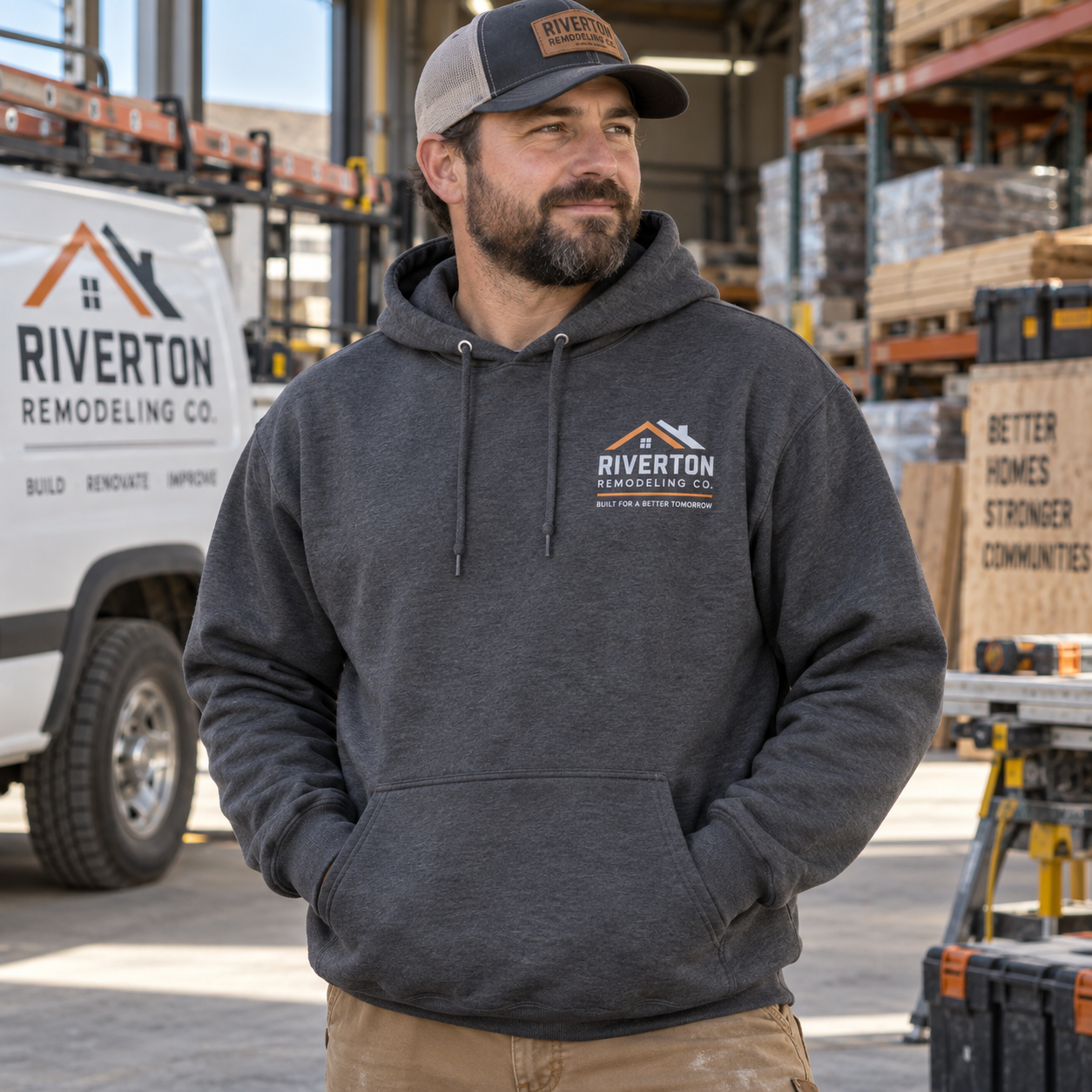 Custom Contractor Full-Zip Hoodie Gildan 18600 charcoal front