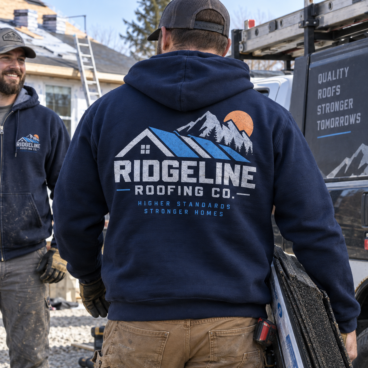 Custom Contractor Full-Zip Hoodie Gildan 18600 navy back