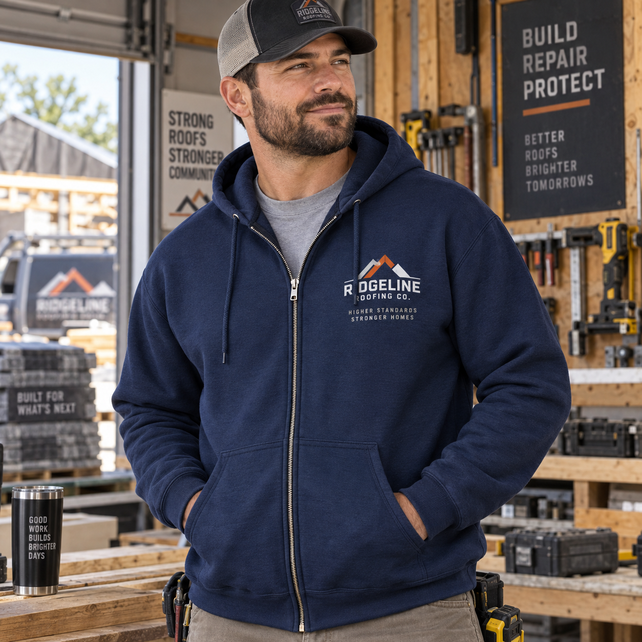 Custom Contractor Full-Zip Hoodie Gildan 18600 navy front