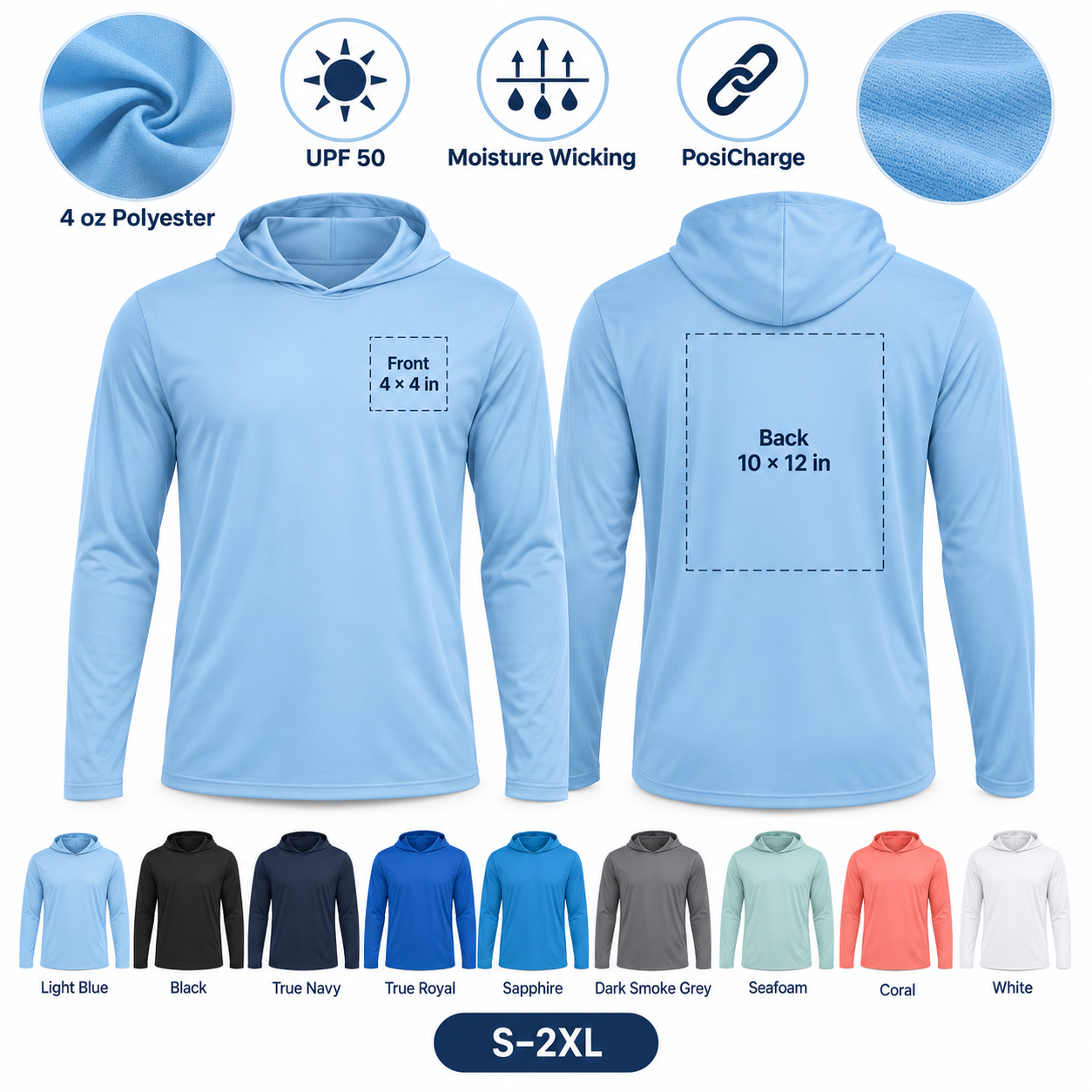 Custom Contractor Sun Hoodie ST420LSH sizes and specifications