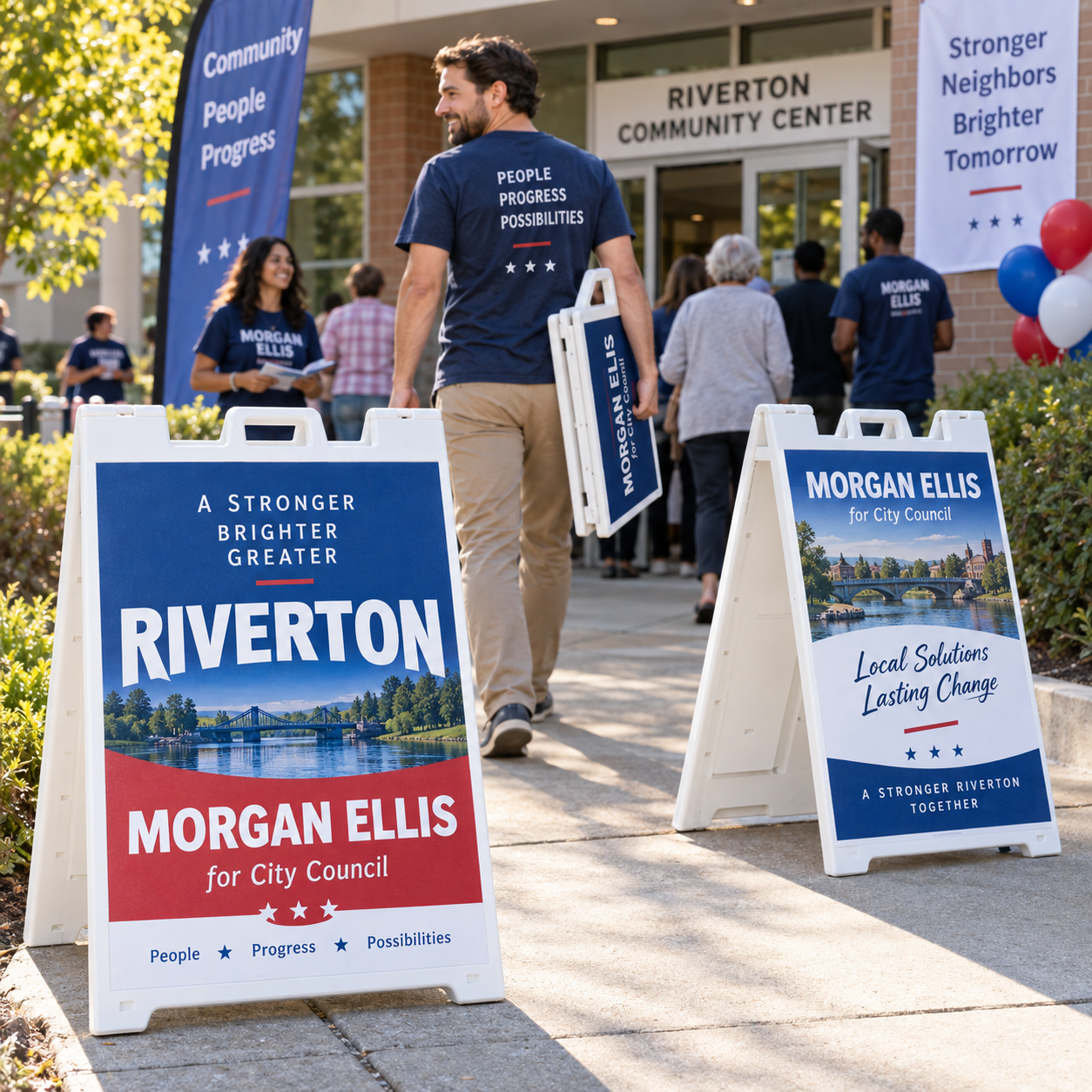 Political Sidewalk Signs in use