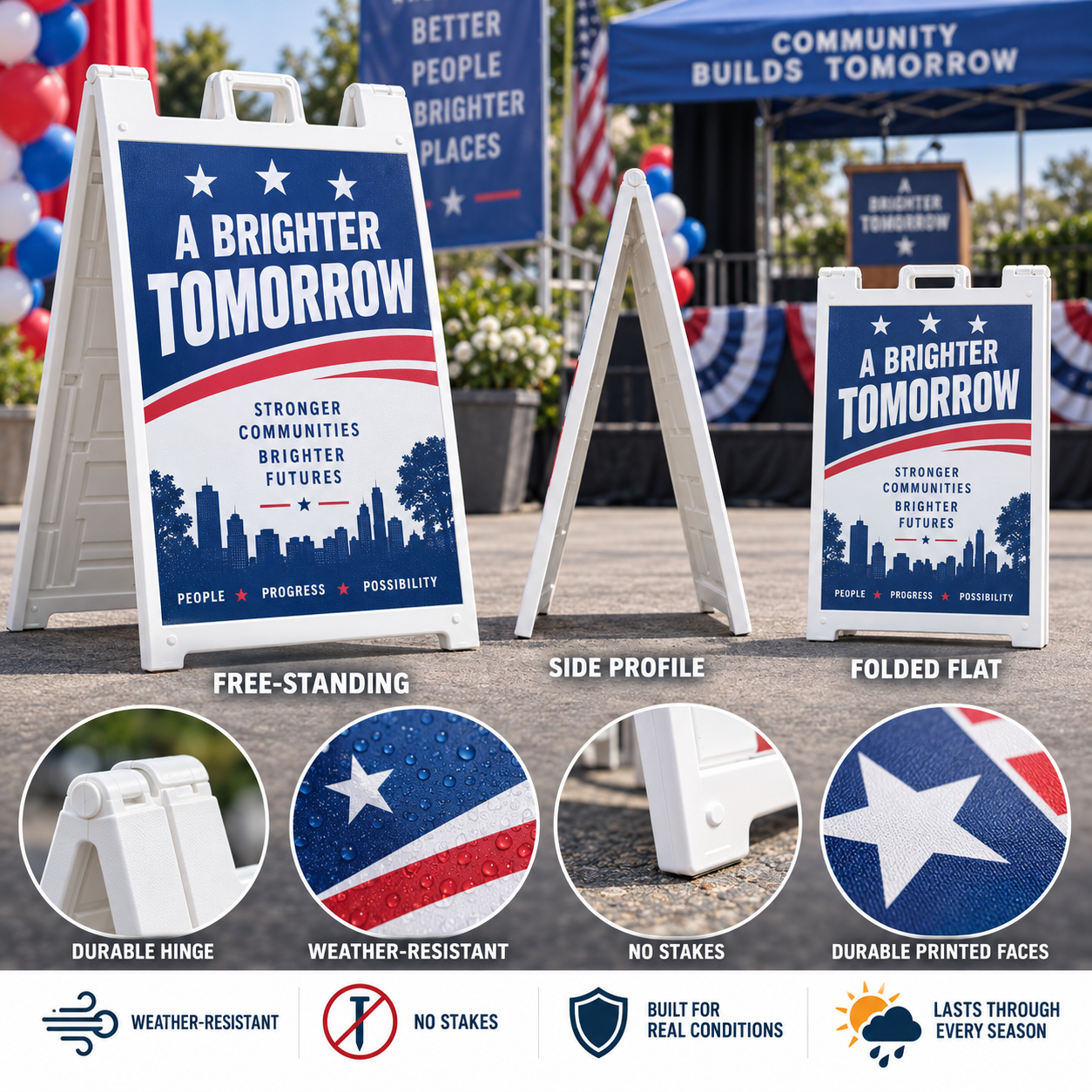 Political Sidewalk Signs sizes and specifications