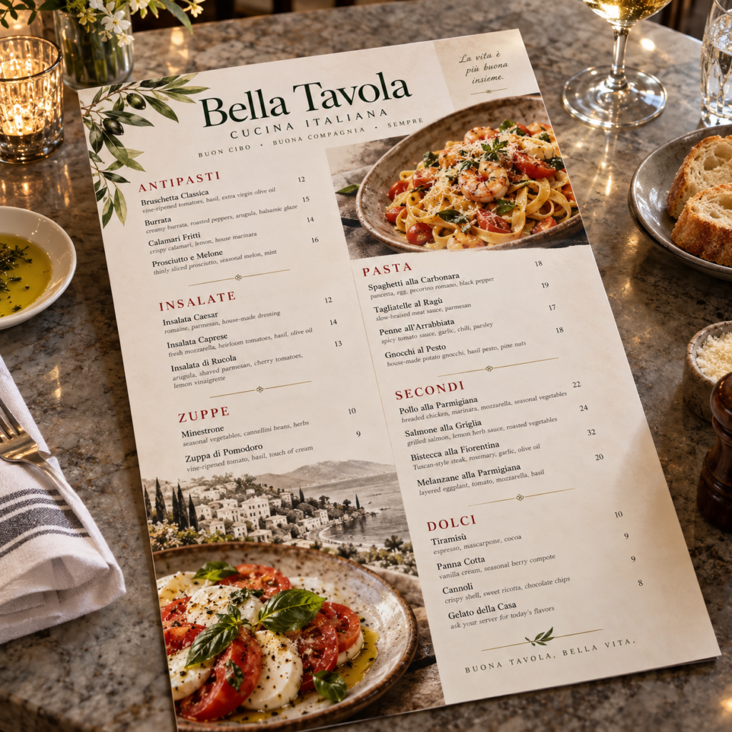 8.5 x 11 in Restaurant Menus