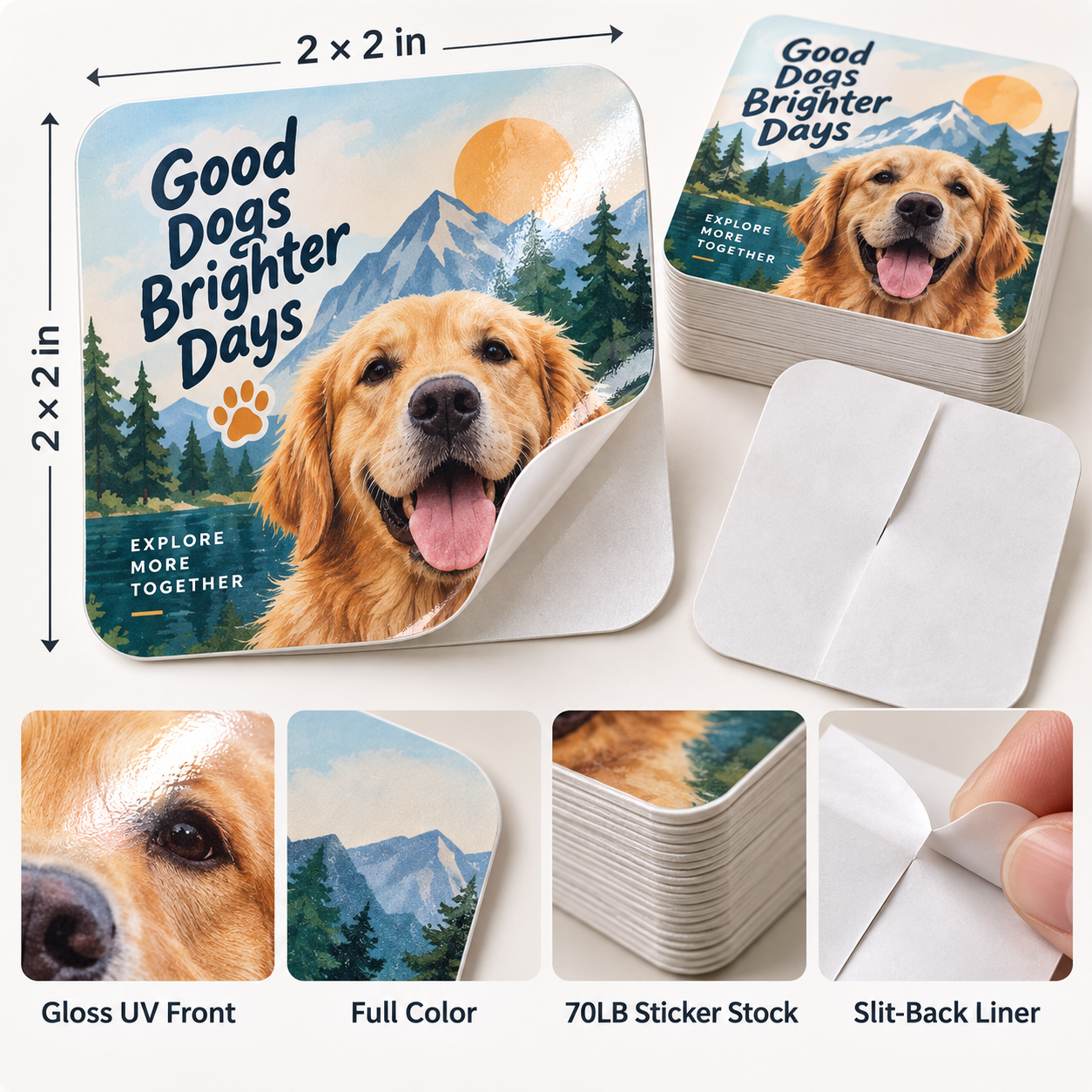 2x2 Round Corner Stickers sizes and specifications